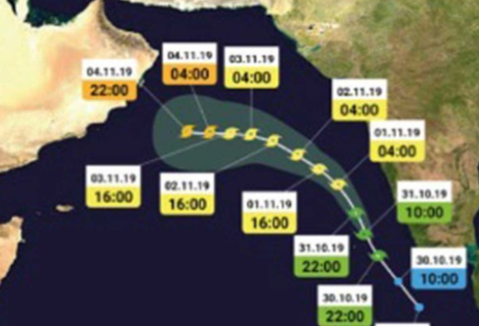 Trayectoria prevista de la tormenta Maha.