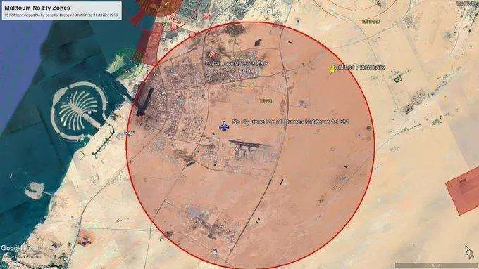 la zona de exclusión de drones en Dubai.