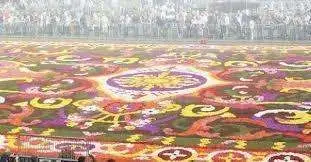 Una alfombra confeccionada con flores.