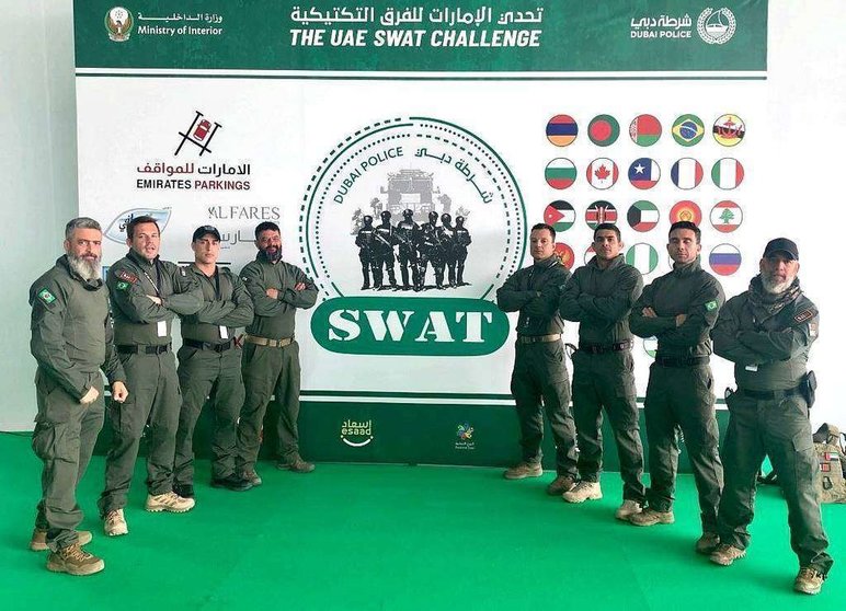 Equipo de la Policía Civil de Sao Paolo presente en ell II UAE Swat-Challenge que se celebra en Dubai. (Cedida)