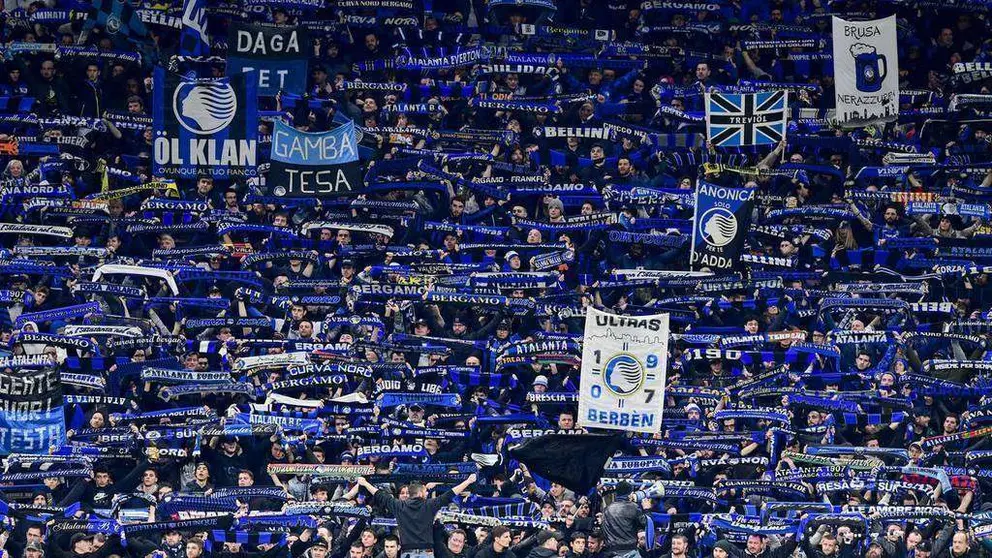 La grada del partido Atalanta-Valencia del 19 de febrero de 2020.