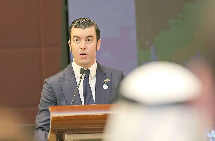 Guillermo Cobelo, director regional de Técnicas Reunidas y presidente de la primera Cámara Oficial de Comercio de España en Oriente Medio, durante su intervención en el Día Nacional de España 2019 en Emiratos Árabes Unidos. (EL CORREO)