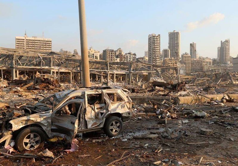 Estado de la zona del puerto de Beirut tras la explosión. 