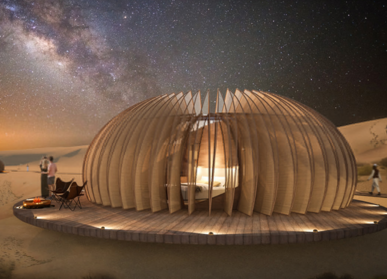 Una maqueta de las cabañas turísticas mexicanas en el desierto de Abu Dhabi. (WAM)