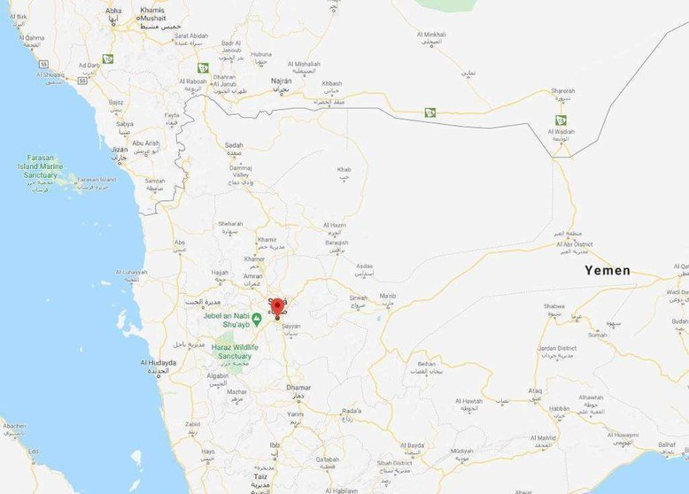 Localización de Saná, capital de Yemen, punto de lanzamiento del dron explosivo contra el sur de Arabia. (Google Maps)