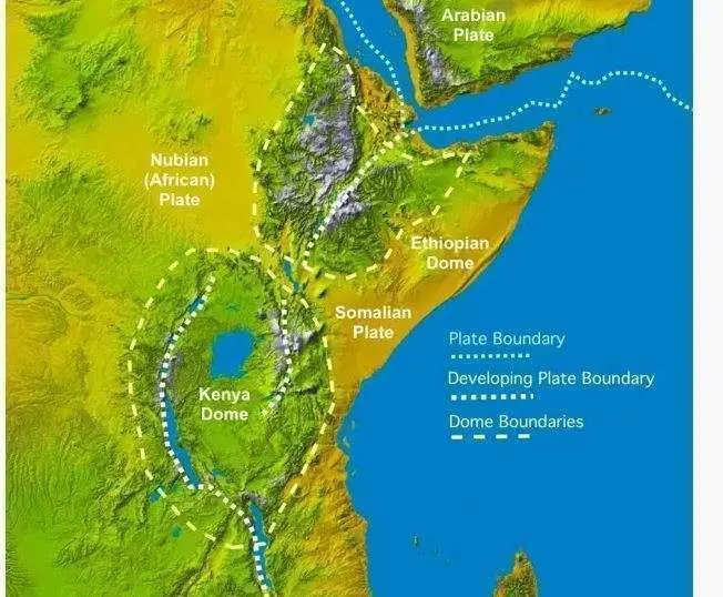 La imagen muestra la configuración geológica de las placas en Africa. El nuevo océano se formará en la bifurcación del rift en forma de "Y". (Nature Communications)