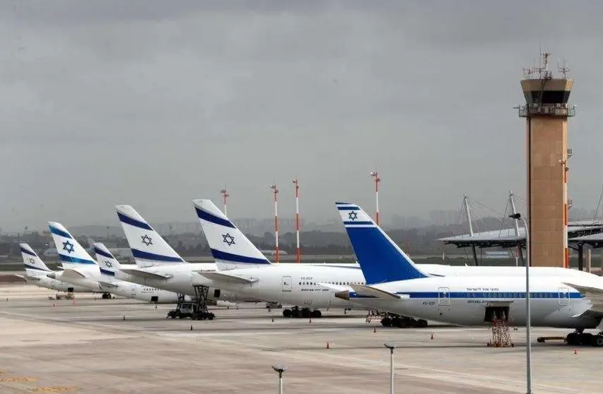 Aviones de El Al Israel Airlines en la pista del aeropuerto internacional Ben Gurion en Lod, cerca de Tel Aviv. (Fuente externa)