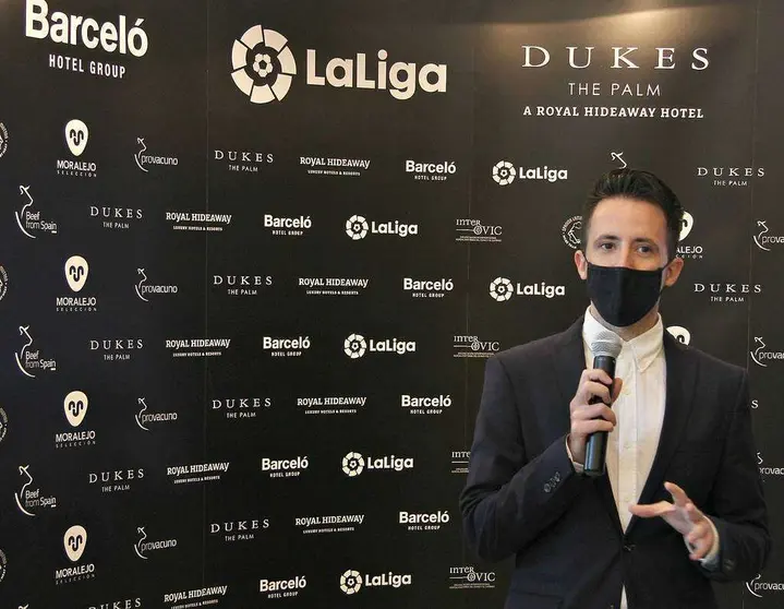 Daniel Barriga, delegado de LaLiga en Emiratos Árabes Unidos, durante la presentación en el hotel Dubes de Dubai. (EL CORREO)