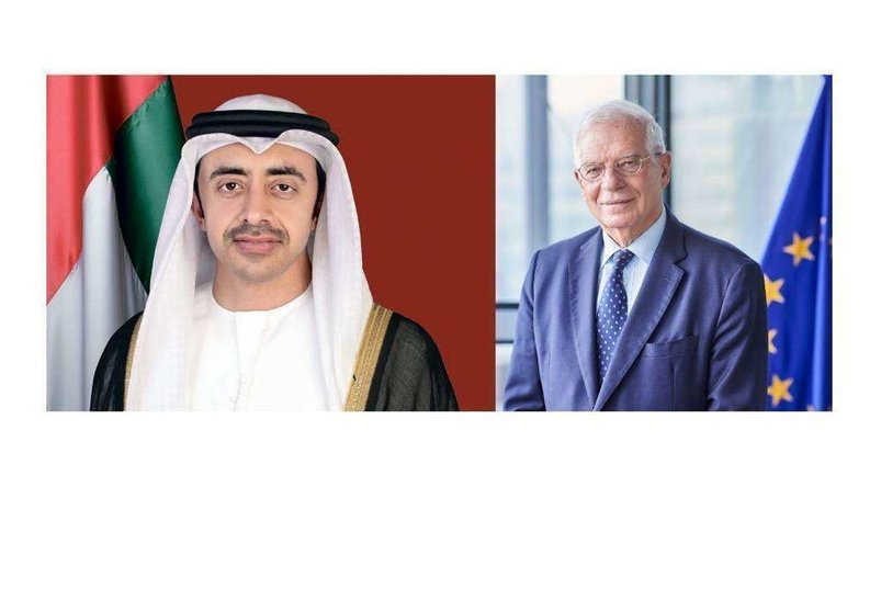El jeque Abdullah bin Zayed Al Nahyan y Josep Borrell. (WAM)