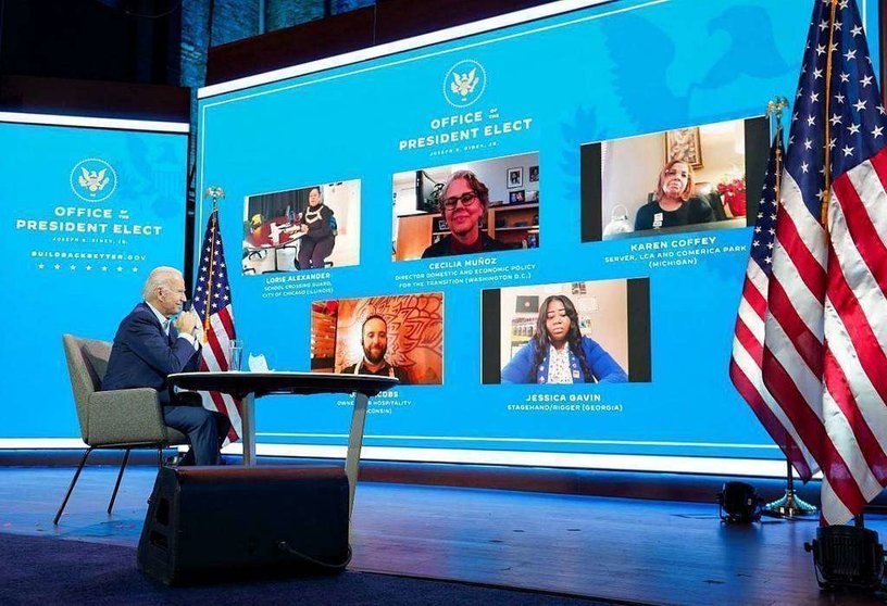 Joe Biden interviene en un acto virtual desde su Oficina de Presidente Electo de Estados Unidos. (@JoeBiden)