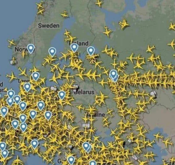 El espacio aéreo bielorruso en una captura de pantalla del seguidor de vuelos Flightradar este 25 de mayo.