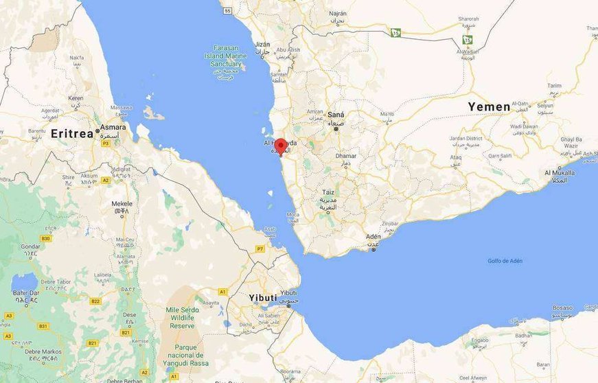 Localización de la ciudad yemení de Hodeidah a orillas del Mar Rojo. (Google Maps)
