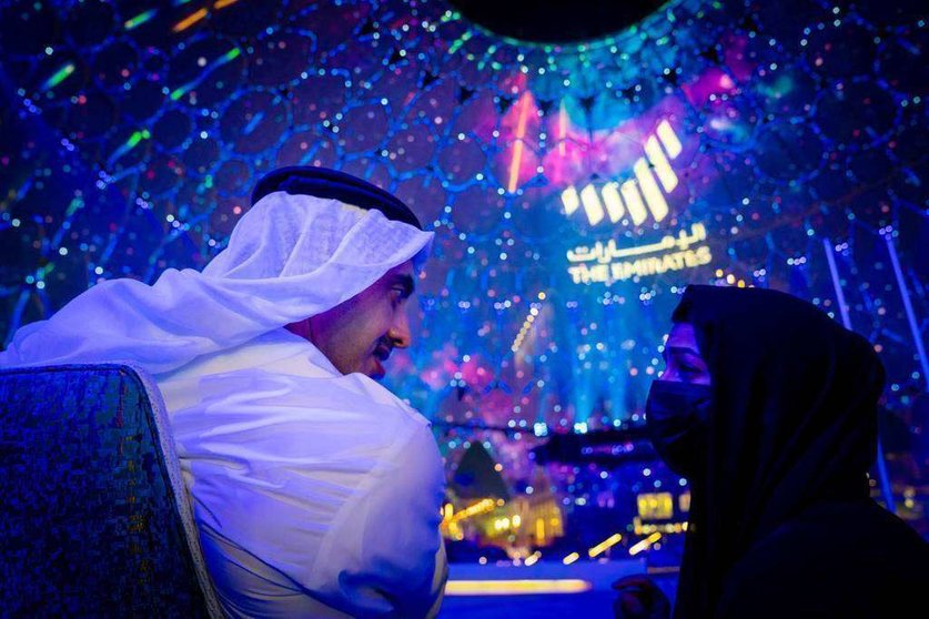 el jeque Abdullah bin Zayed Al Nahyan, ministro de Relaciones Exteriores y Cooperación Internacional de Emiratos Árabes Unidos en Expo Dubai. (WAM) 