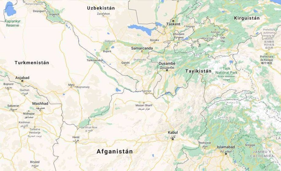 Localización de Tayikistán, situado al norte de Afganistán. (Google Maps)
