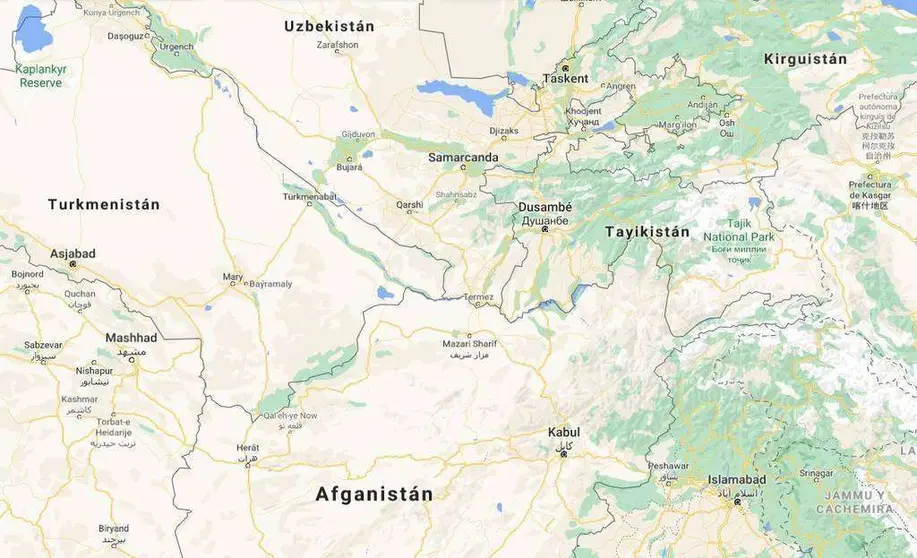 Localización de Tayikistán, situado al norte de Afganistán. (Google Maps)