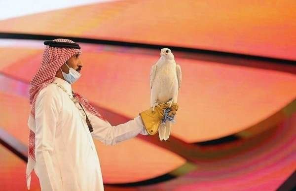 La agencia saudí SPA difundió esta imagen del preciado halcón canadiense.