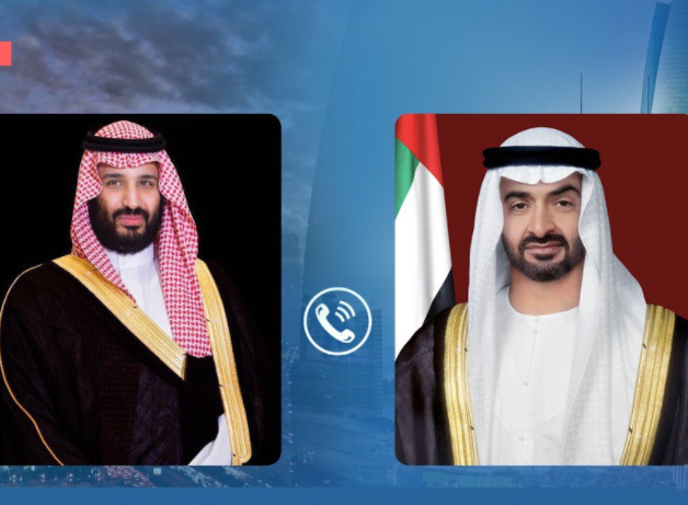Una imagen de los príncipes herederos de Arabia Saudita, a la izquierda y del príncipe heredero de Abu Dhabi. (WAM)