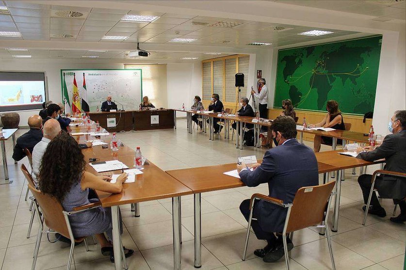 Representantes de numerosas empresas andaluzas, durante su encuentro en Extenda con el embajador de Emiratos Árabes en España. (Cedida)