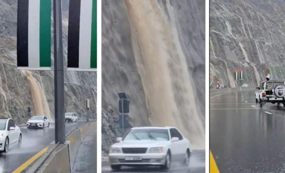 Captura de pantalla del vídeo difundido de lluvias en Khor Fakkan.