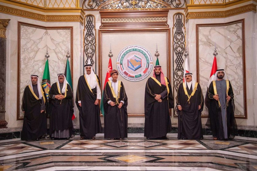 Los líderes de Consejo de Cooperación del Golfo tras su reunión en Riad el 14-12-2021. (Arab News)