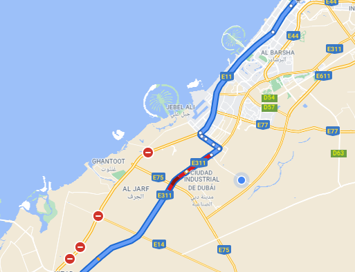 Una imagen de la zona atascada en Google Maps.