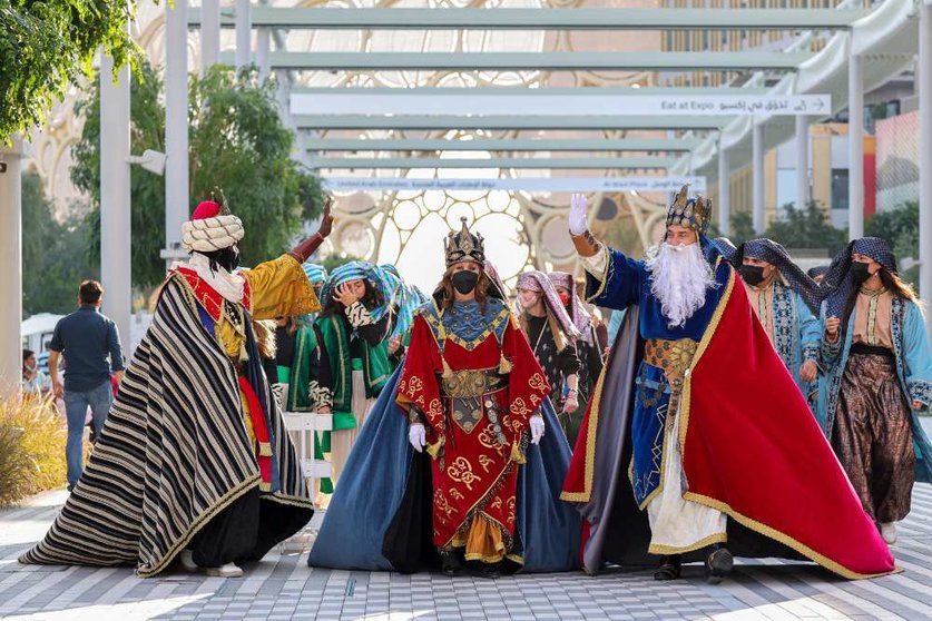 Los Reyes Magos del Pabellón de España, durante su recorrido por Expo 2020 Dubai. (Expo 2020 Dubai)