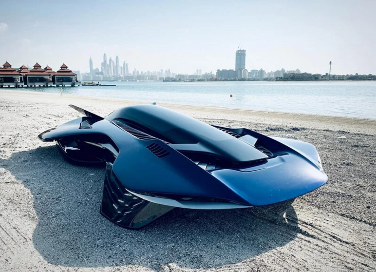 El coche volador  durante el vuelo de prueba en La Palmera de Dubai. (Bellwether Industries)