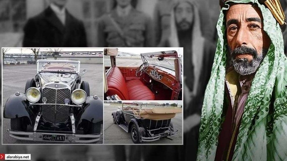 El rey Faisal de Irak junto al Mercedes. (Al Arabiya)