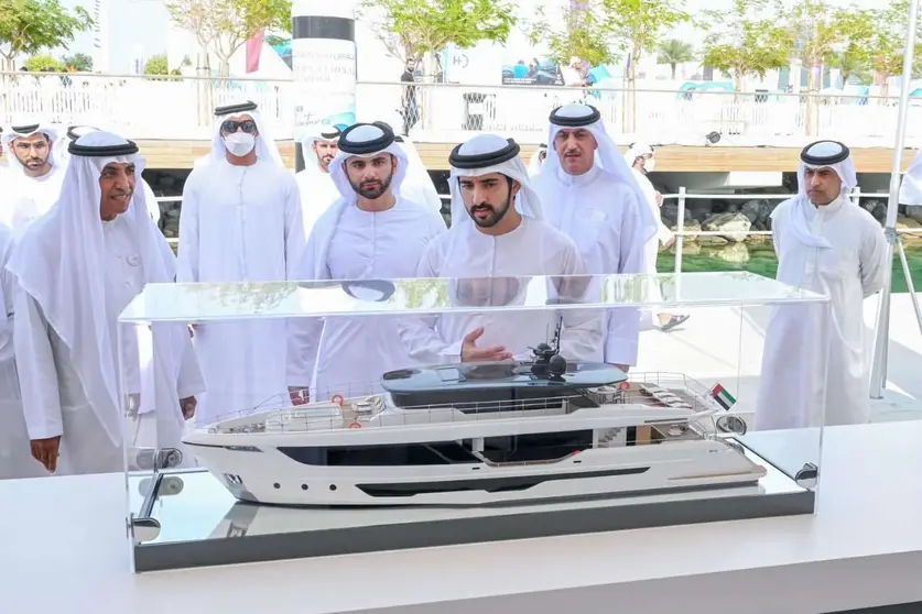 El jeque Hamdan durante la inauguración del Salón Náutico Internacional de Dubai. (WAM)