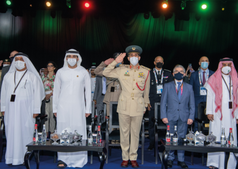 El jeque Hamdan durante un acto en la Cumbre Mundial de la Policía en Dubai 2022. (Twitter)