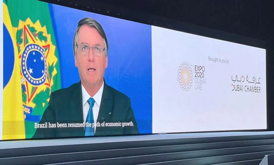 Bolsonaro, durante su intervención virtual en Global Business Forum Latin America. (@DcgbForums)