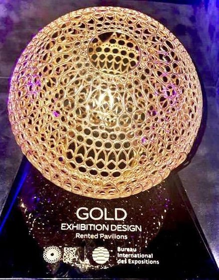Una imagen del premio entregado al Pabellón de México en Expo Dubai. (Twitter)