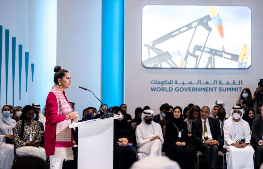 La colombianaJuliana Ruiz durante su discurso en la Cumbre Mundial de Gobiernos 2022 de Dubai. (WAM)