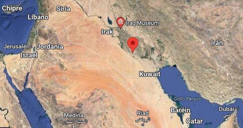 Localización de la antigua ciudad de Al-Warka en Irak. (Google Maps)