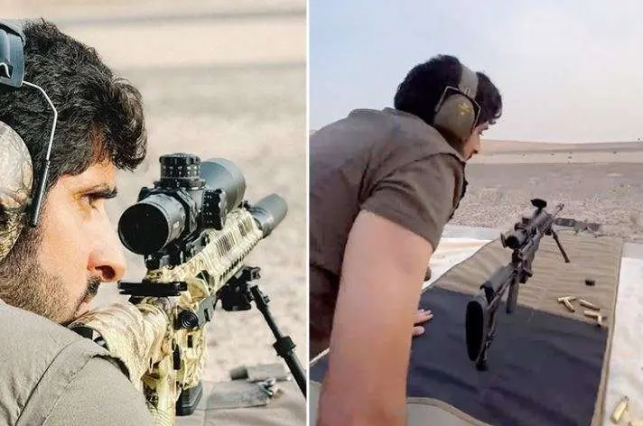 El jeque Hamdan con su rifle. (