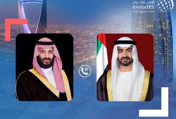 El presidente de EAU (derecha) junto al príncipe heredero de Arabia Saudita. (WAM)