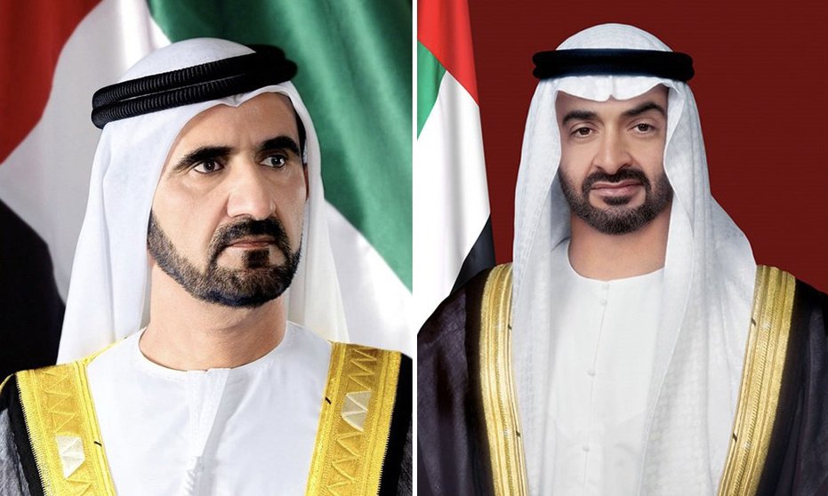 Los jeques Mohammed bin Rashid Al Maktoum -izquierda- y Mohamed bin Zayed Al Nahyan. (WAM)