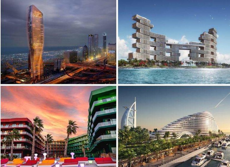 Una imagen reúne a cuatro de los hoteles que abrirán próimamente en Dubai. (Fuente externa)