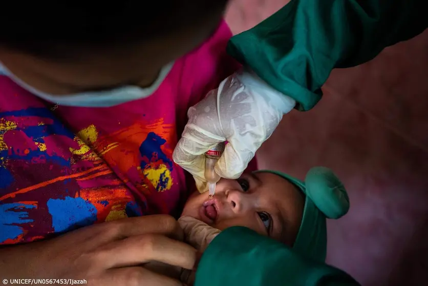 Una imagen de un niño vacunado del Twitter de Unicef.