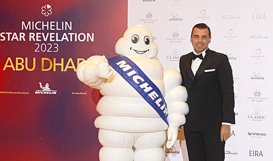 Jaime Castañeda, durante la gala donde 99 Sushi Bar Abu Dhabi recibió la estrella Michelin. (Cedida)
