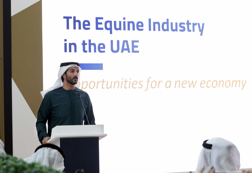El ministro emiratí de Economía durante su intervención en el Foro Ecuestre. (WAM)