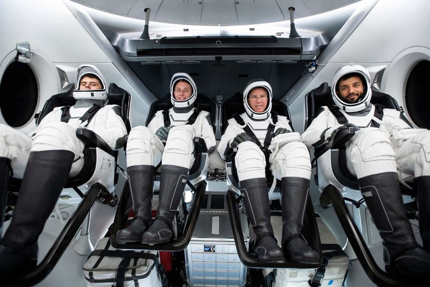 Los cuatro astronautas a bordo de la nave espacial. (Twitter)