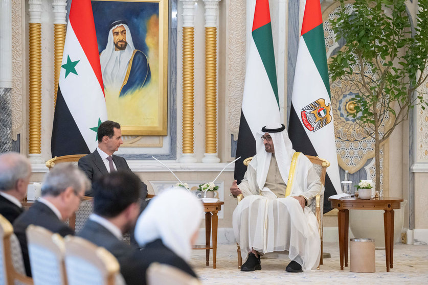 Los presidentes de Emiratos y Siria en Abu Dhabi.(WAM)