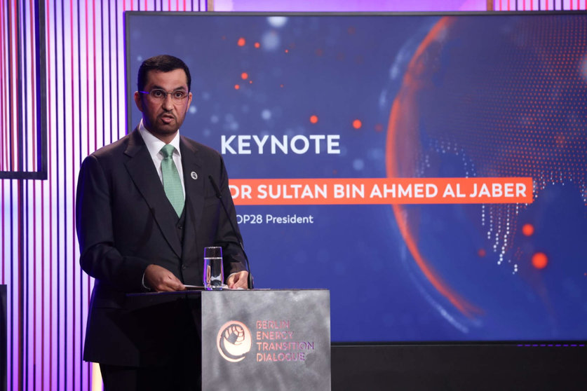 Sultan bin Ahmed Al Jaber, ministro de Industria y Tecnología Avanzada de EAU y presidente designado de la COP28, en Berlín. (WAM)