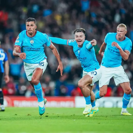 Jugadores del Manchester celebran el gol en la final de la Champion. (Twitter)