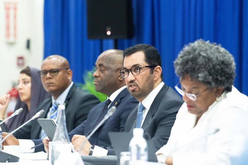 Sultan al-Jaber, ministro de Industria de Emiratos y presidente de la COP28 en Barbados. (Twitter)