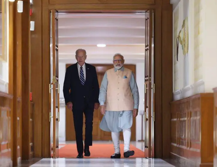 El presidente de EEUU y el primer ministro Indio en Nueva Delhi para la Cumbre del G20. (Twitter)