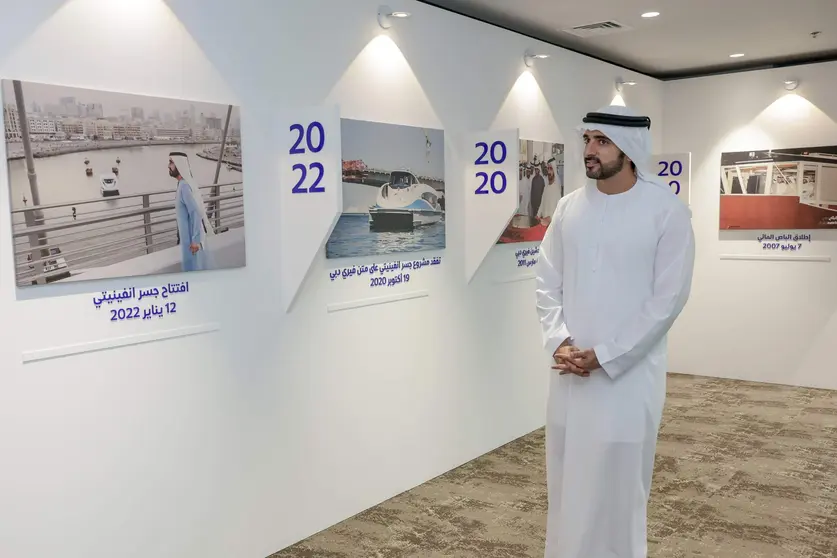 El jeque Hamdan durante la presentación del proyecto para ampliar el sistema de transporte marítimo de Dubai. (Dubai Media Office)