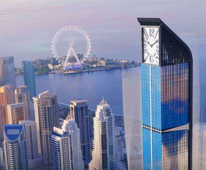 La Torre del Reloj en Dubai Marina. (Twitter)