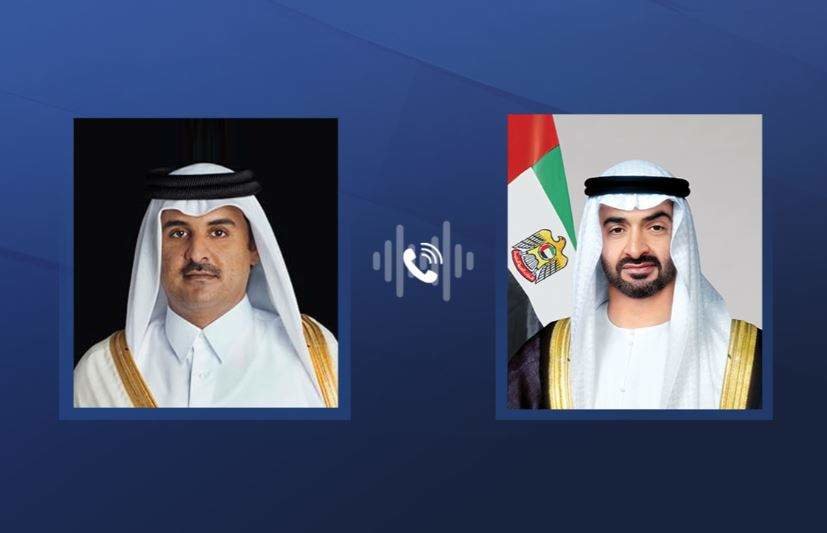 Los presidentes de EAU (derecha) y Qatar. (WAM)